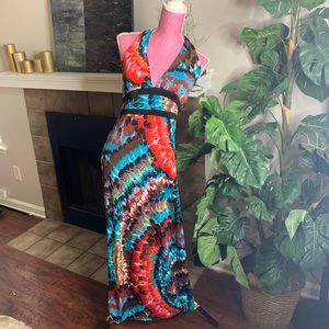LUXX COLLECTION COLORFUL BACKLESS MAXI DRESS SZ XL